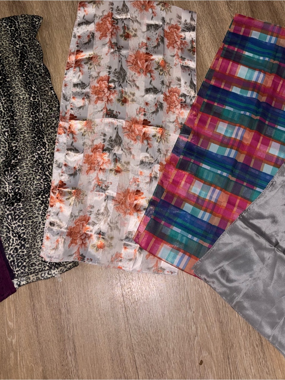 Vintage Scarf Lot of 5 Satin Floral Plaid Animal Purple Fashion Scarves b51